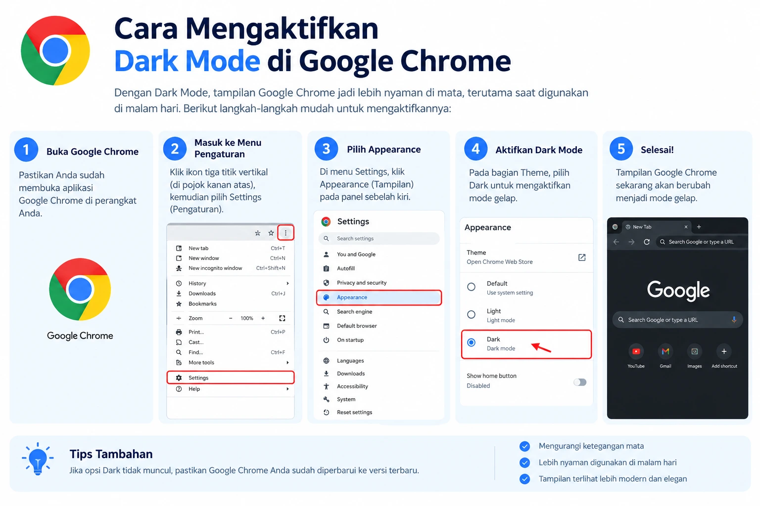 Cara Mengaktifkan Dark Mode di Google Chrome Laptop & HP